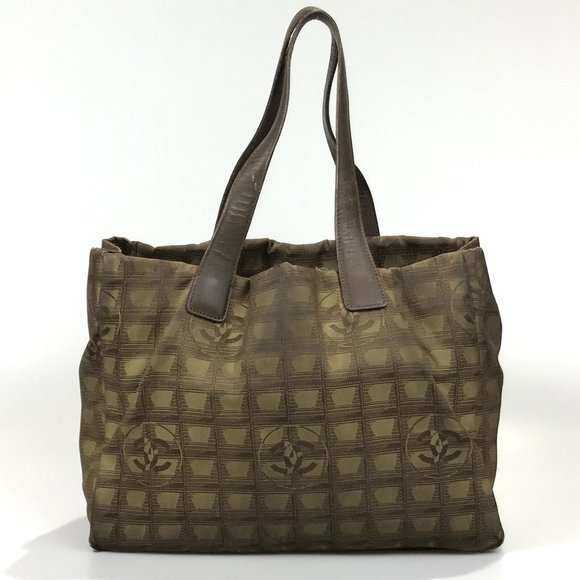 Chanel travel line khaki brown airplane  carry on hand bag purse jacquard - Picture 1 of 12